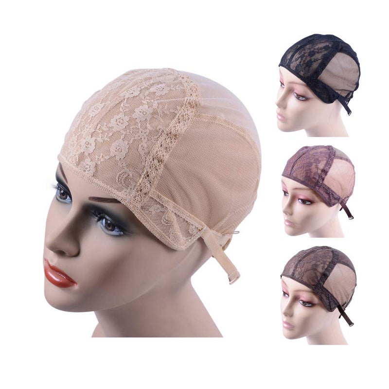 YANTAISIYU Double Lace Wig Caps for Making Wigs with Adjustable Strap on the Back Weaving Hairnets Swiss Lace Wig Cap (Blonde M 54cm) - Image 1